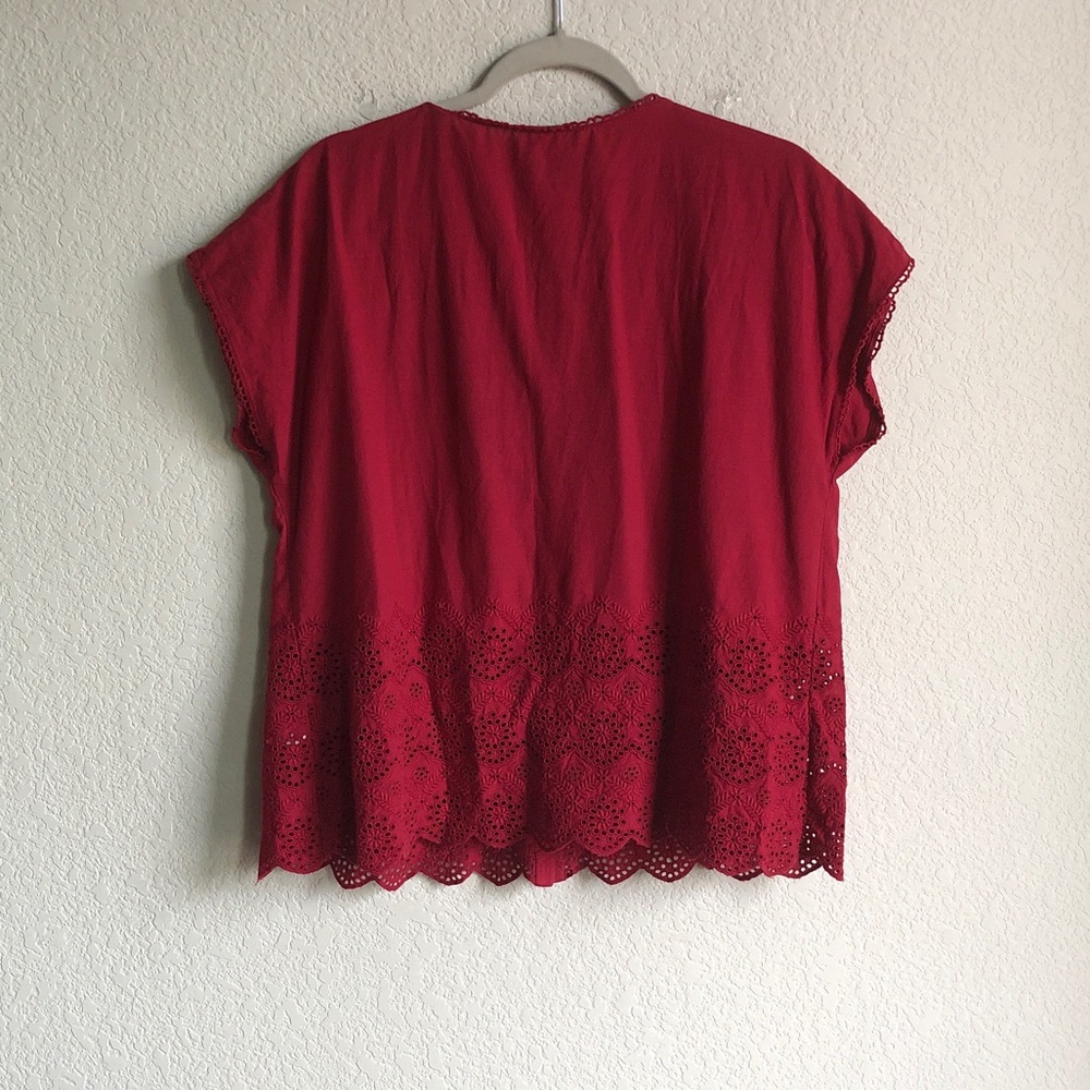Sundance Art of Eyelet Short Sleeve Cotton Blouse Red Small See Through - Picture 4 of 8